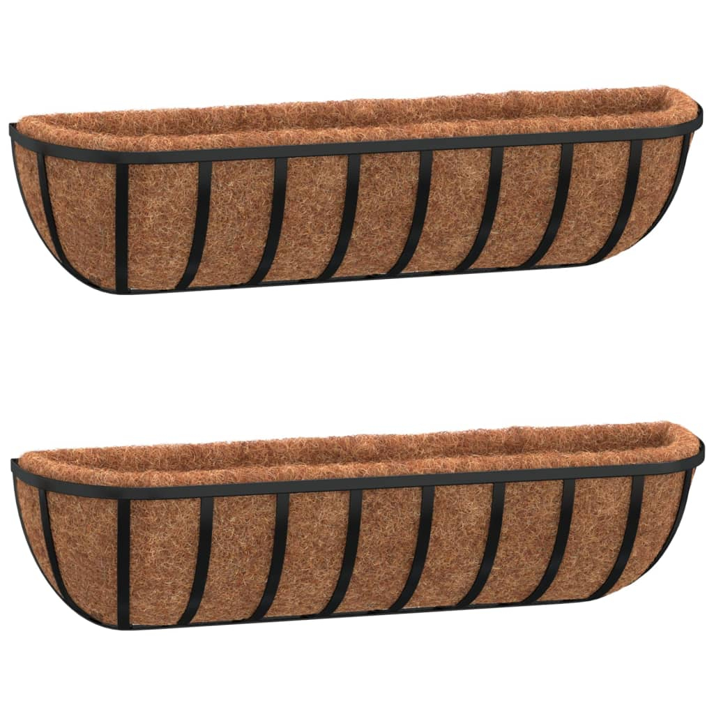 vidaXL macetas pared 2 uds revestimiento coco acero negro 76x21x16 cm