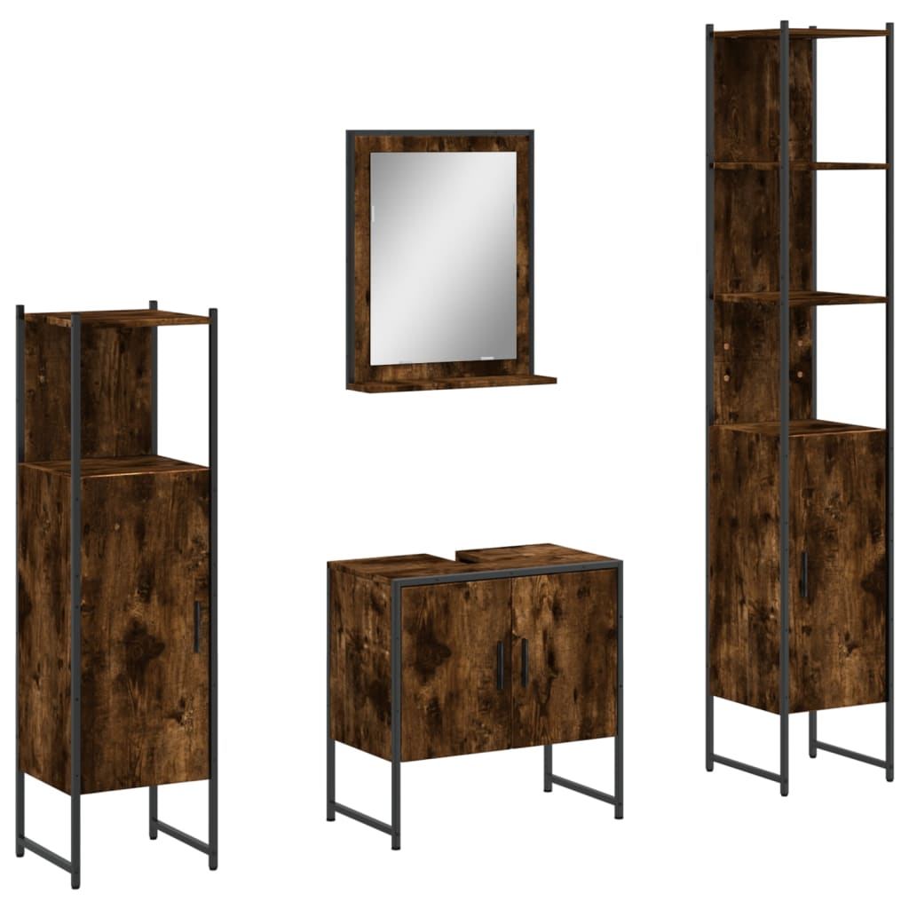 vidaXL set de muebles de baño 4 piezas madera contrachapada roble humo