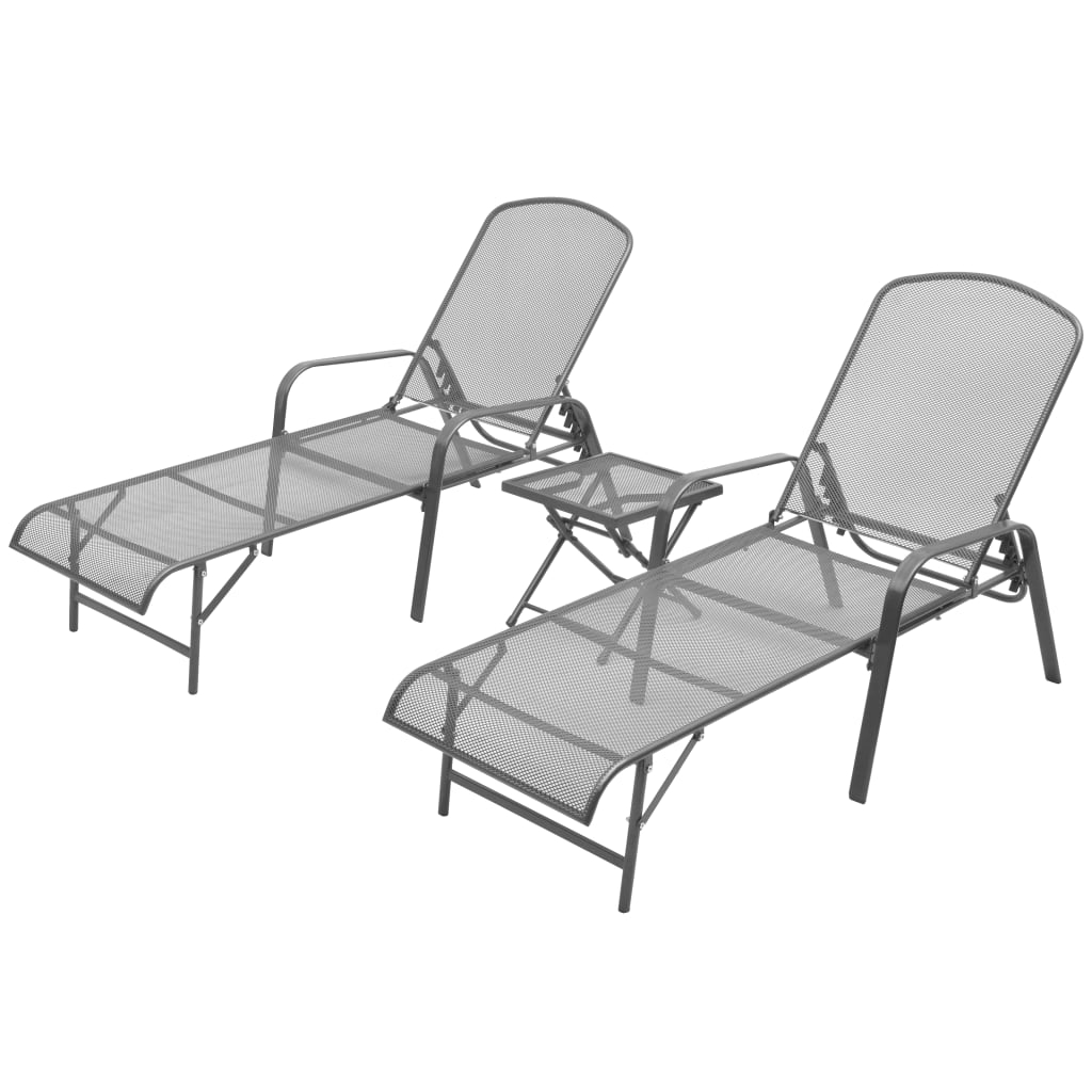 vidaXL tumbonas con mesita 2 unidades acero gris antracita