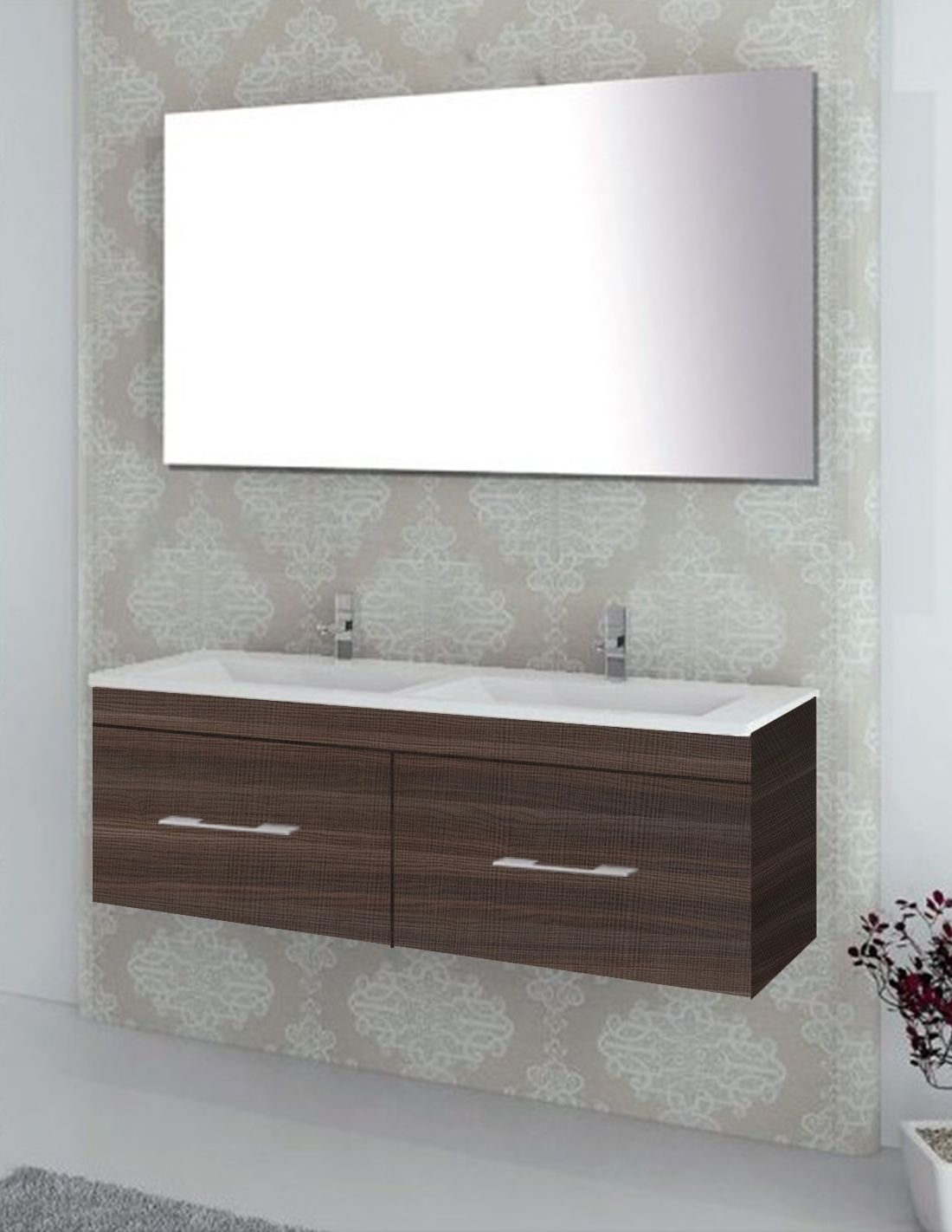 Mueble de baño florencia con lavabo dos senos y espejo 120x45cm fresno tea