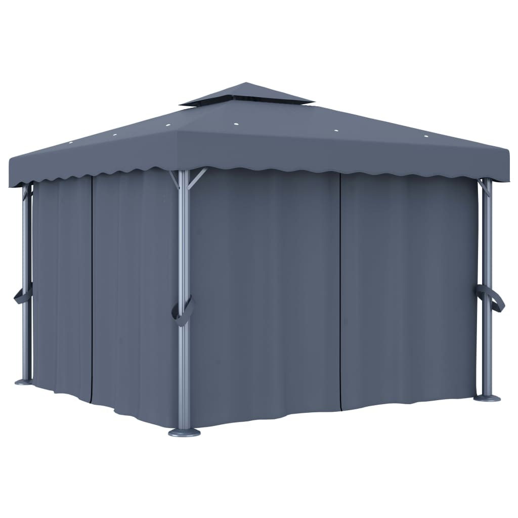 vidaXL cenador con cortina gris antracita aluminio 3x3 m