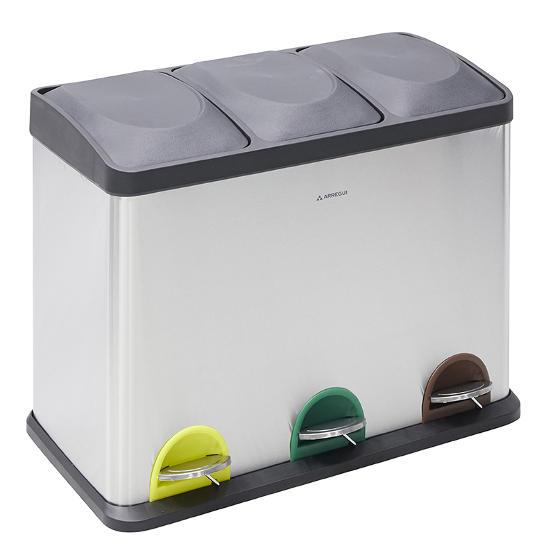 Arregui step bin cr705-45l cubo de basura acero inox con pedal, 3x15l (45l)