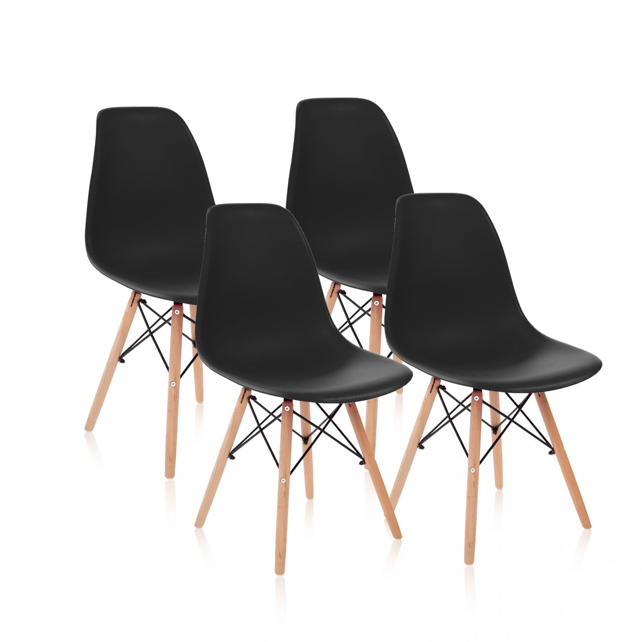 Pack 4 sillas con estructura en madera de haya 46 cm tower wood negro