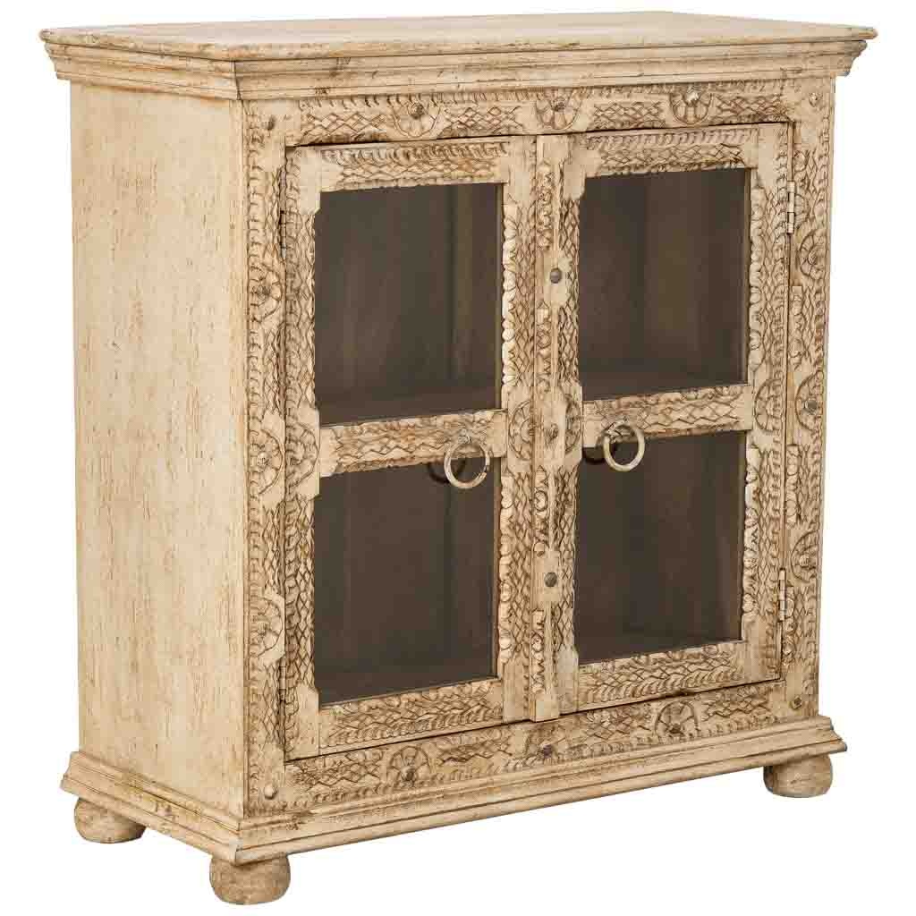 Aparador de madera artesanal con 2 puertas blanco 97x43x100h cm
