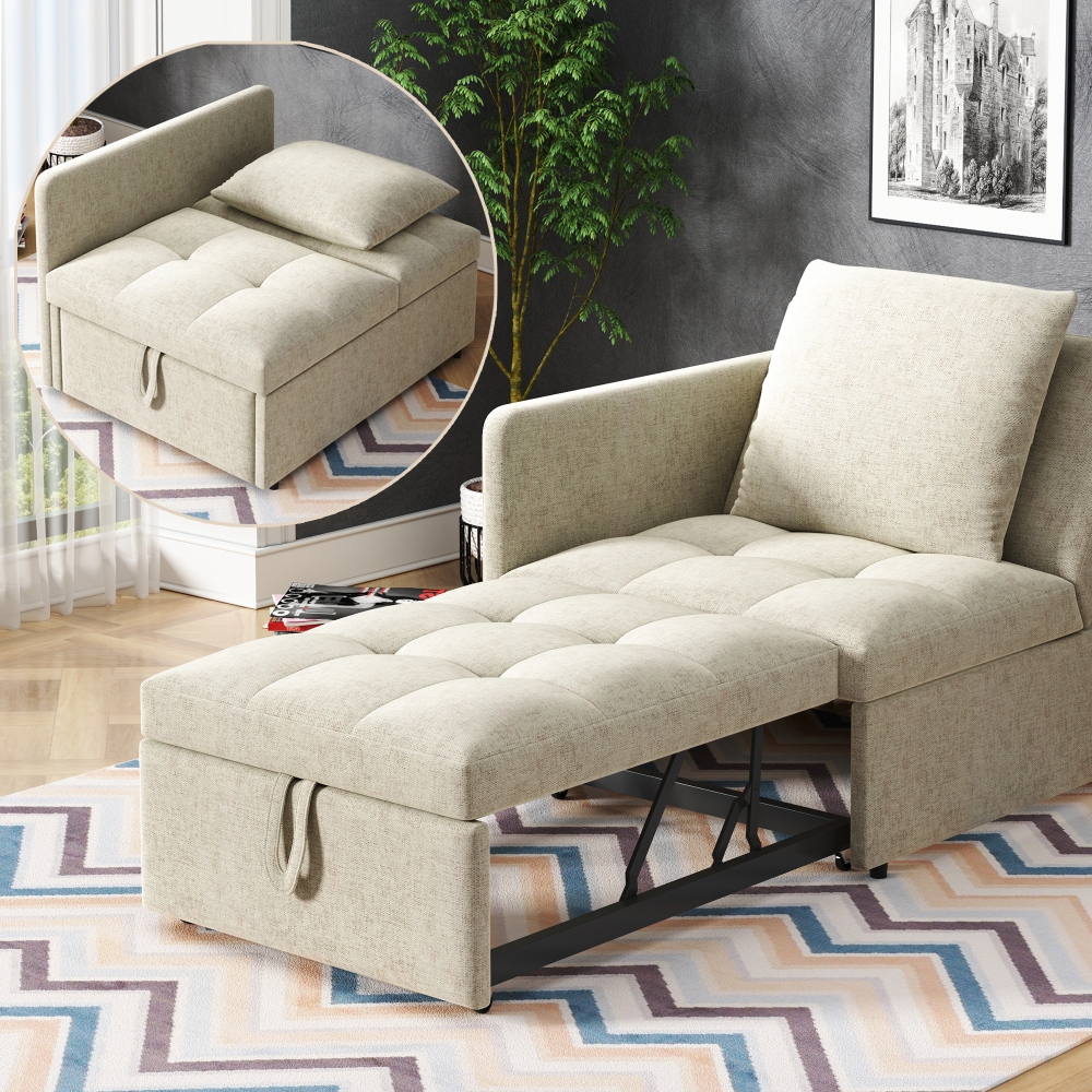Sofá cama 3 en 1 convertible con respaldo ajustable beige 65x177x68cm