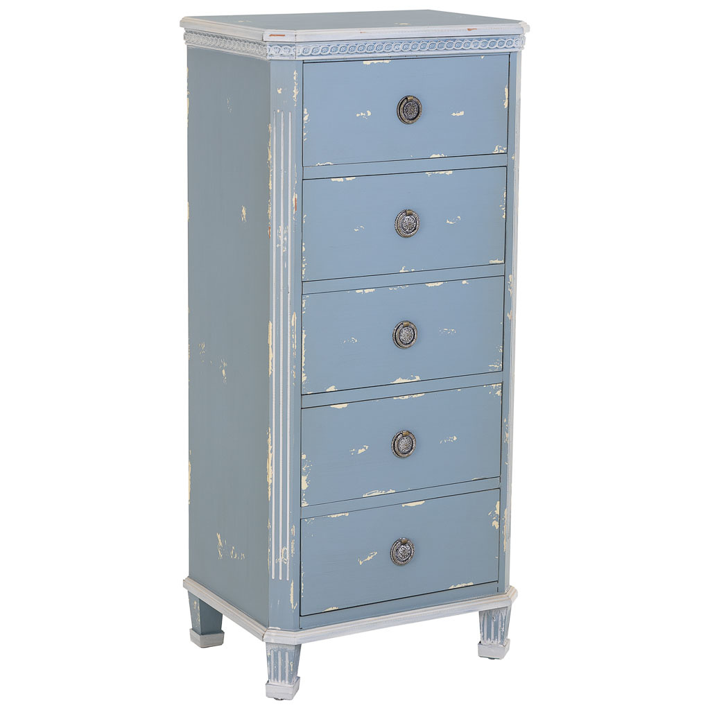 Sinfonier de madera de color azul con 5 cajones 50x35x110h cm