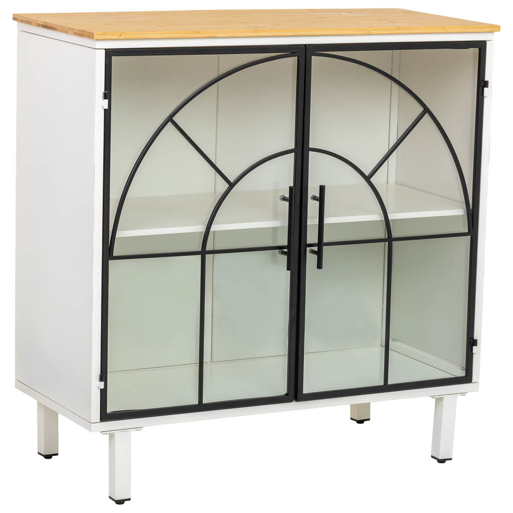 Aparador de vidrio, metal y madera, 2 puertas, blanco81x35,5x80h cm