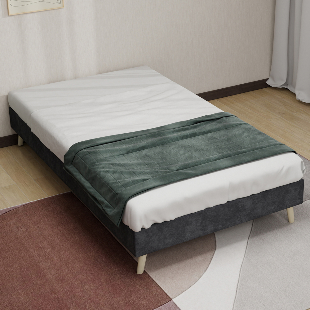 Cama individual 90x200 cm tapizada gris estructura baja