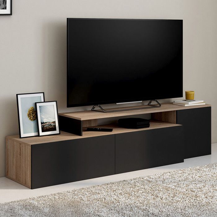 Mueble tv esquinero - madera negro - 240 cm