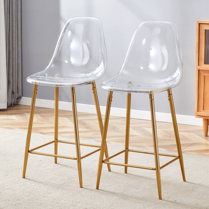Taburete de bar de acrílico transparente dorado para cocina barra o comedor