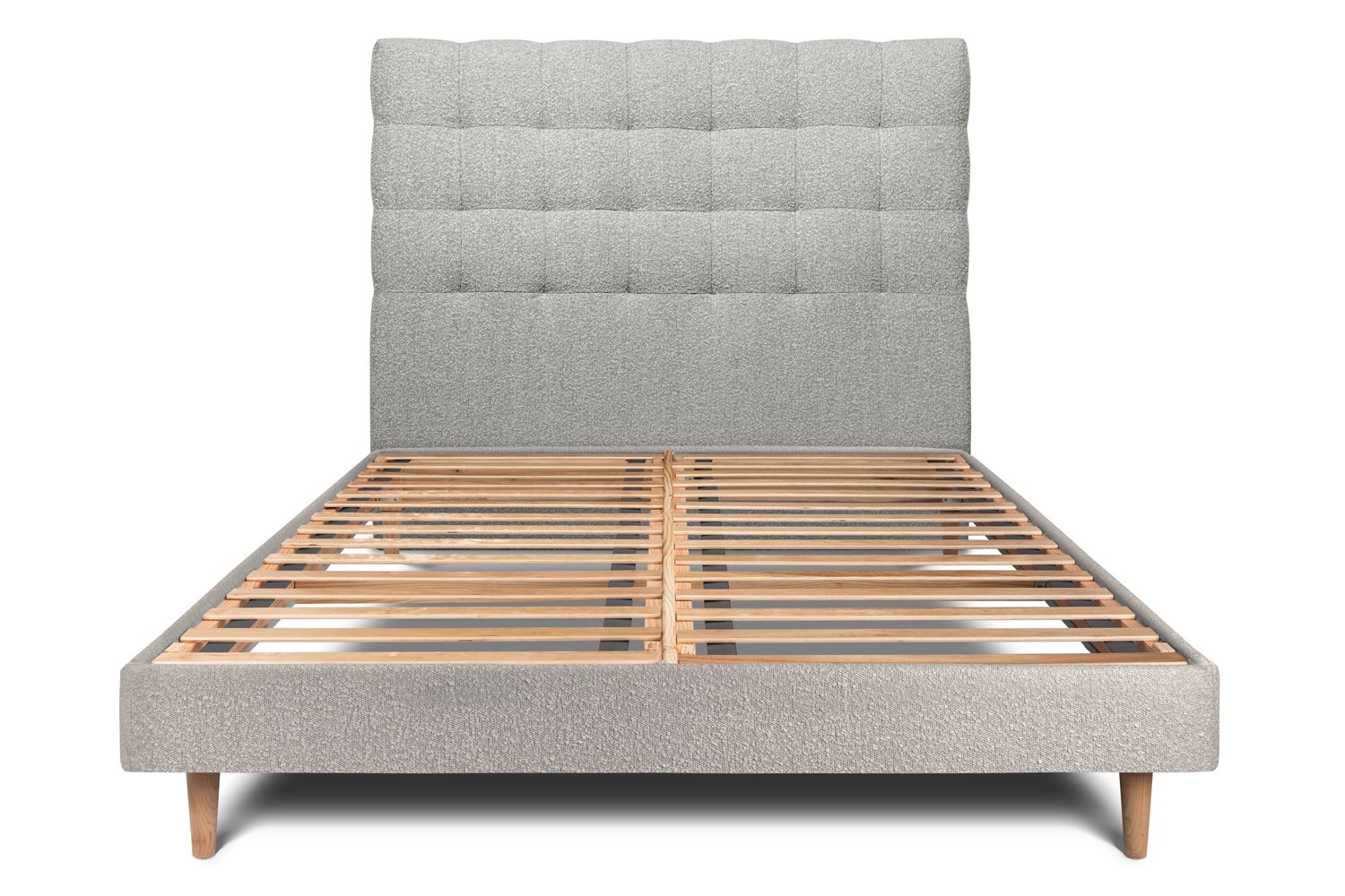 Cama de 135x190 cm con cabecero tapizado - tejido rizado - gris