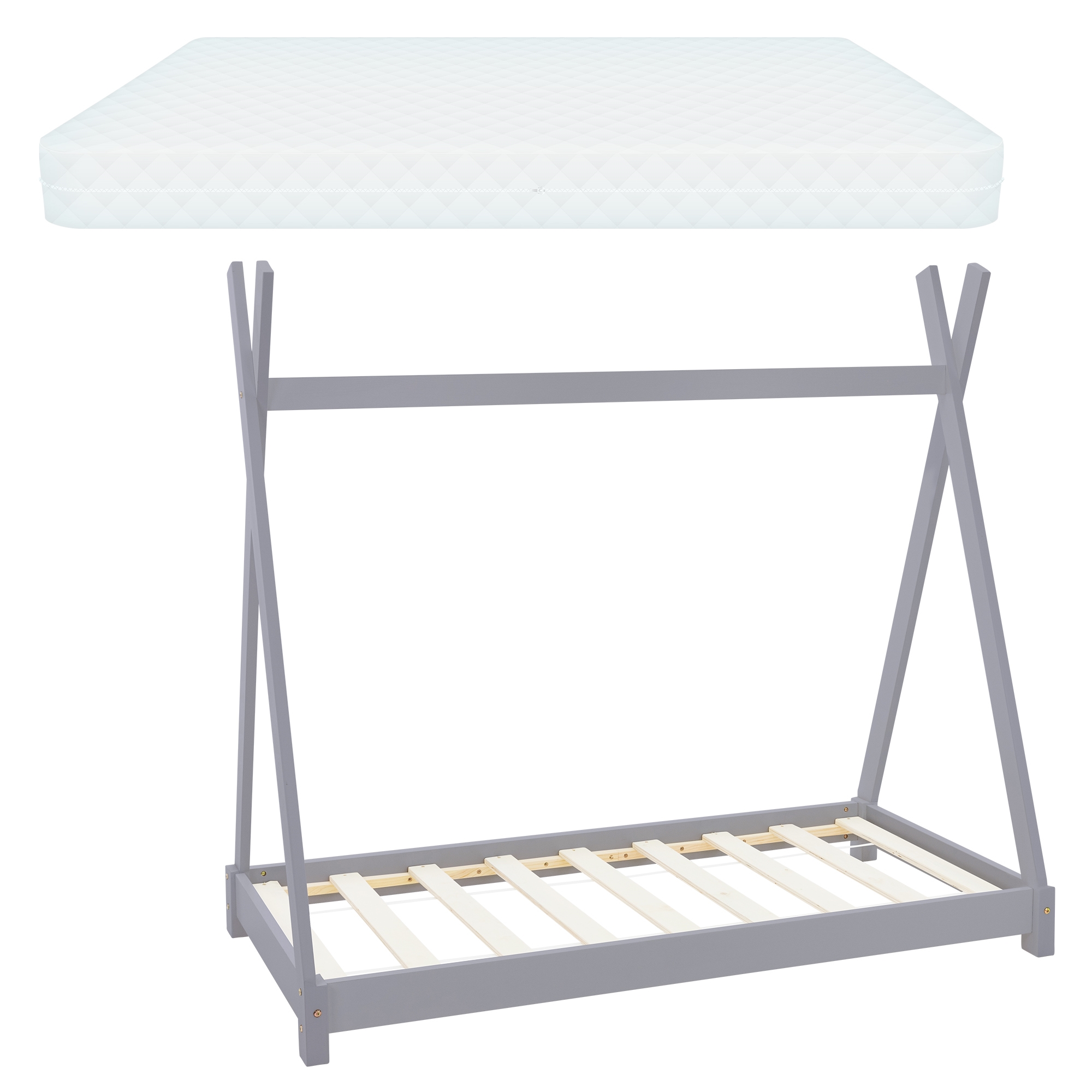Cuna tipi con somier 80x160 cm gris claro de madera ml-design