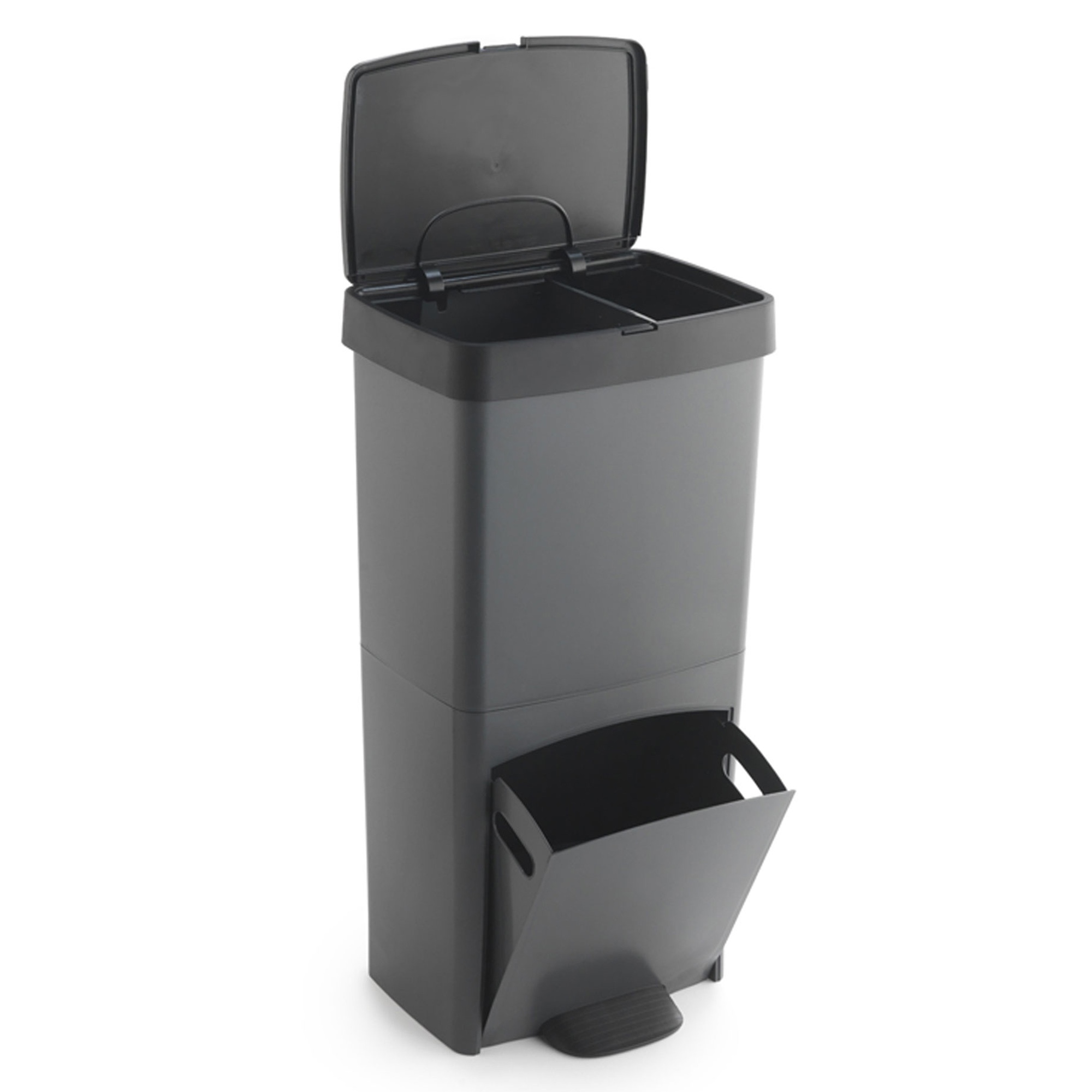 Cubo de basura vertical 70l, 2 compartimentos, para residuos, 76 cm