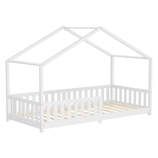 Cama infantil en forma de casa madera blanca maciza de pino 90x200cm