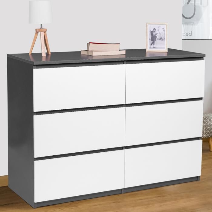 Cómoda de diseño de 6 cajones blanca gris madera 110 cm