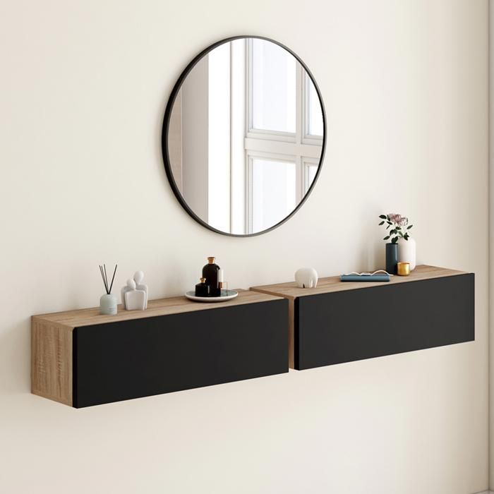 Consolas de pared suspendidas de madera negra - lote de 2 - 60 cm