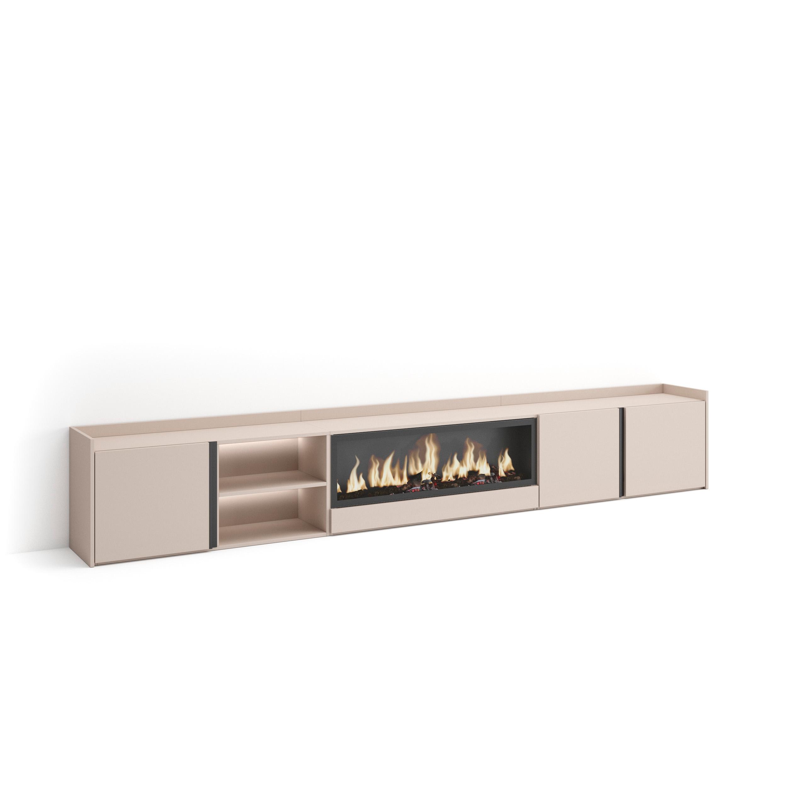 Mueble tv, 315x35x50cm, chimenea eléctrica xxl, LED rf4769