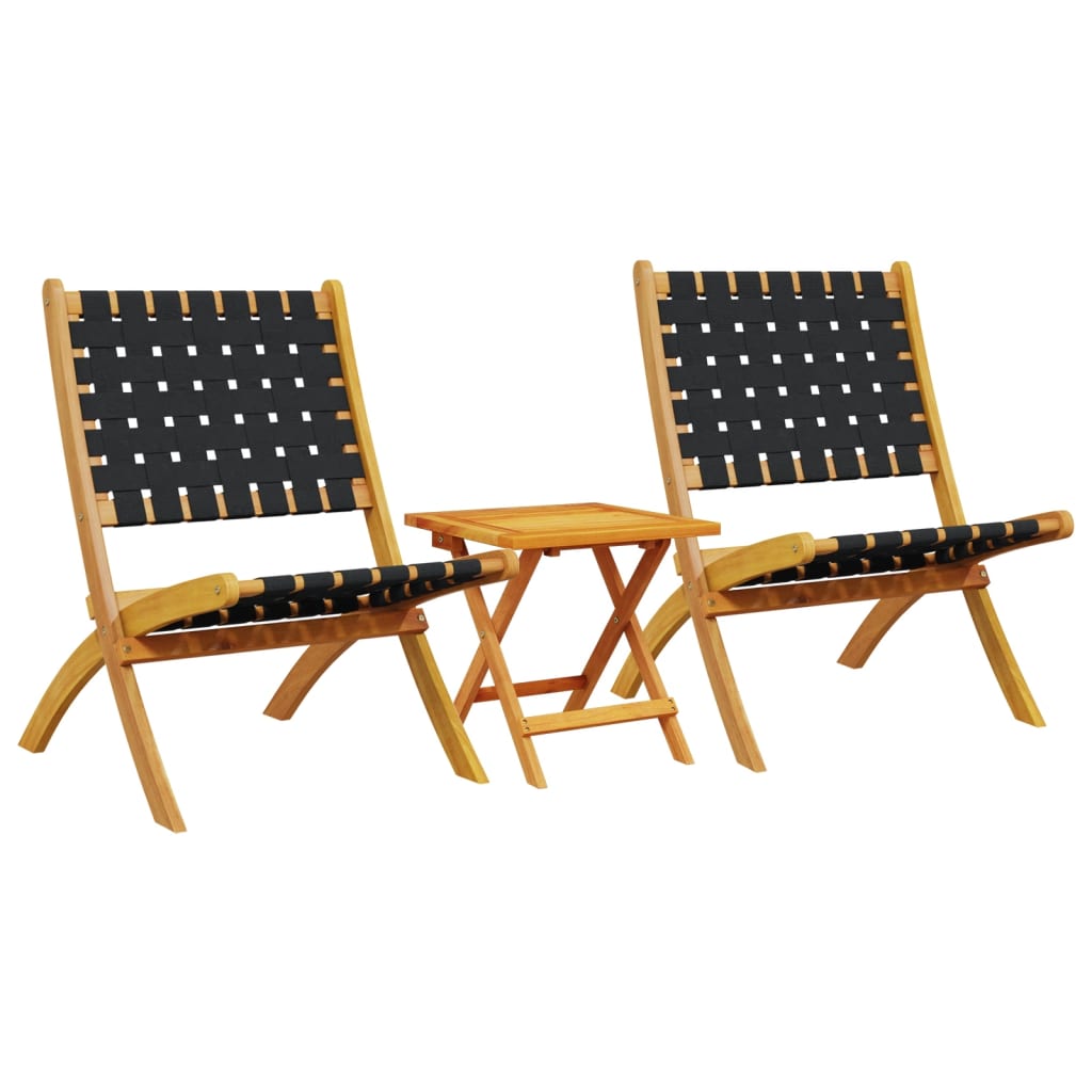 vidaXL sillas de jardín plegables con mesa 2 uds madera maciza negra