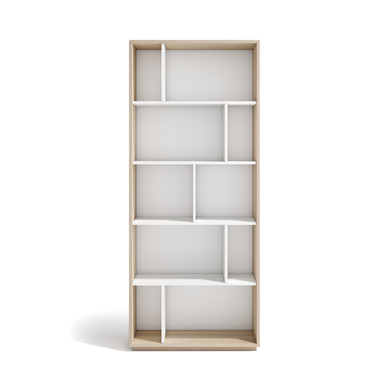 Estantería librería 5 niveles, melamina nogal claro-blanco, 191x80x32