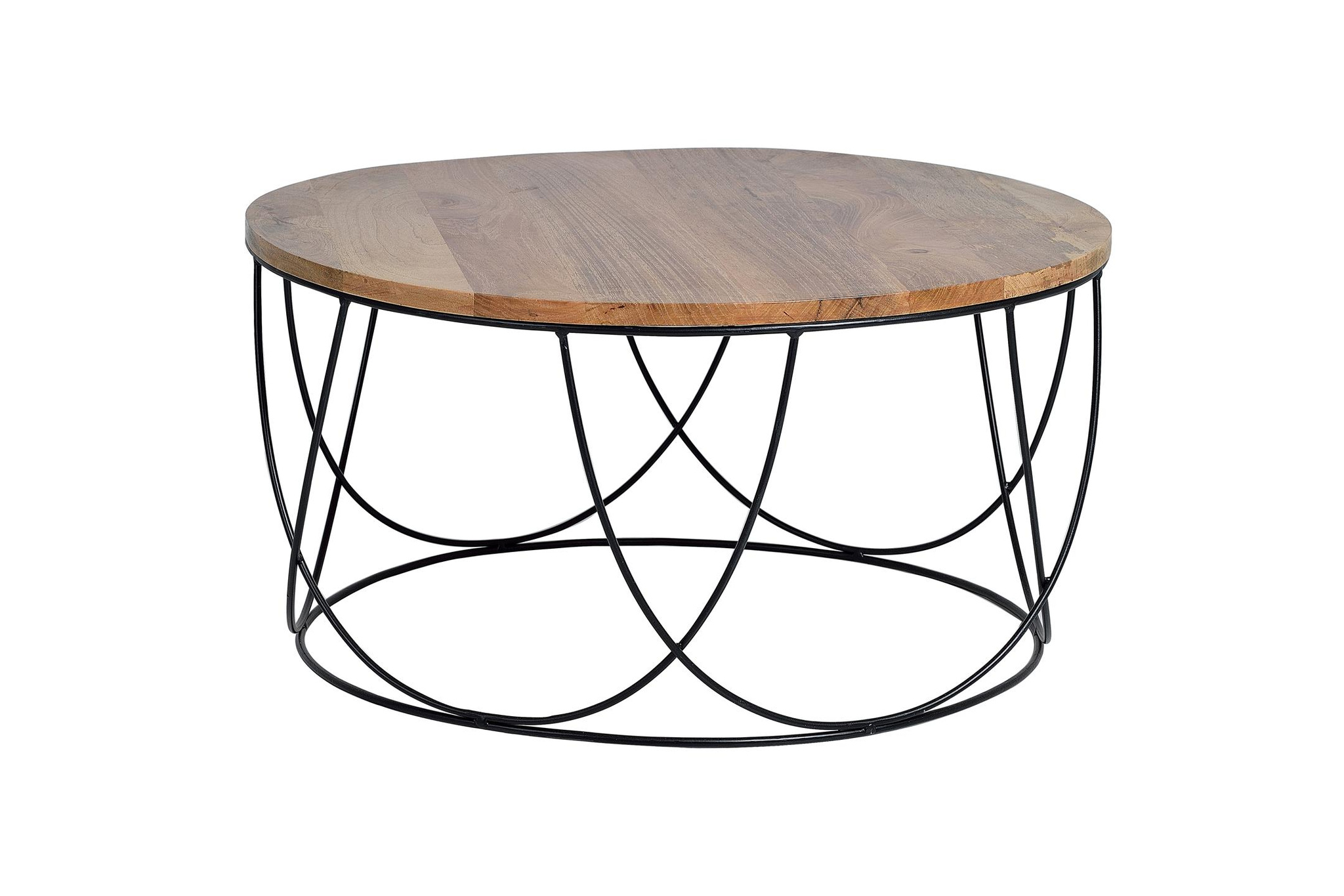 Mesa de centro de metal y madera en color natural y negro 80 cm