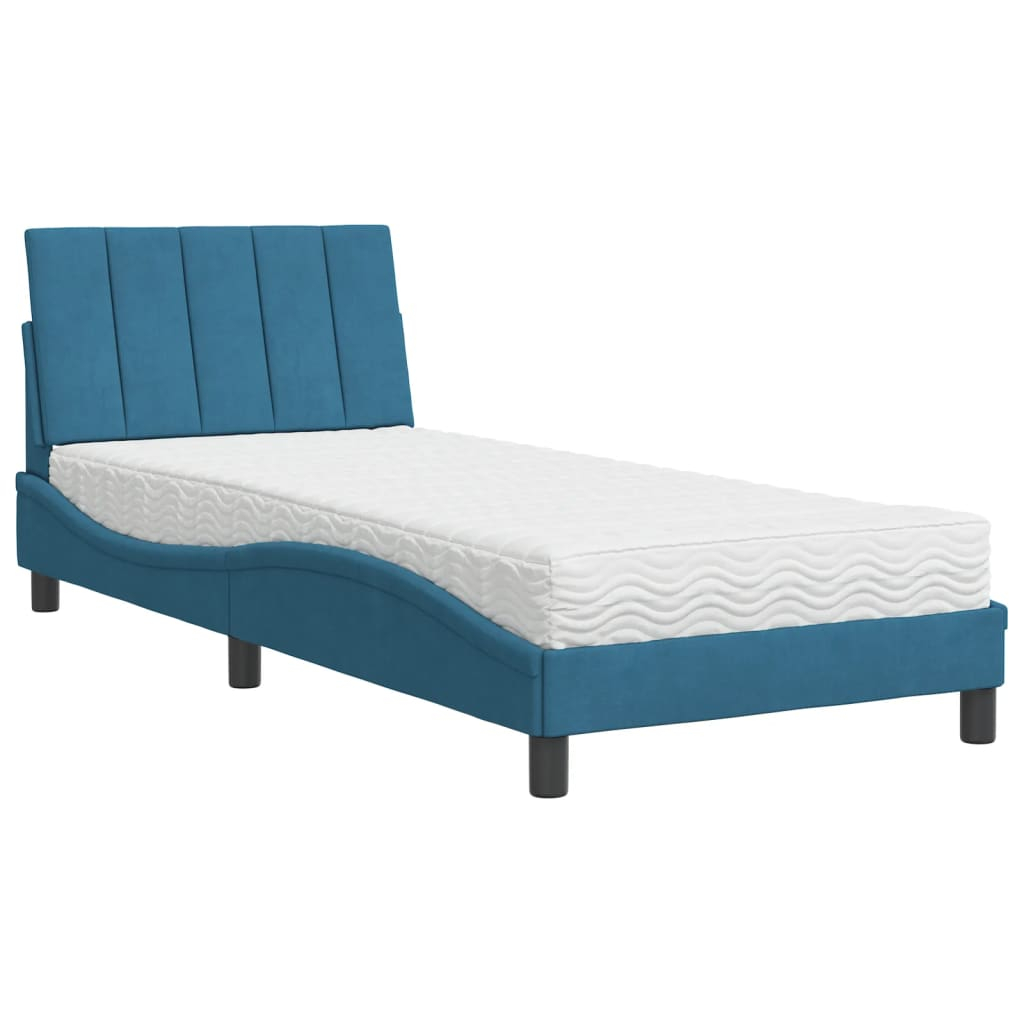 vidaXL cama con colchón hanko terciopelo azul 90x190 cm