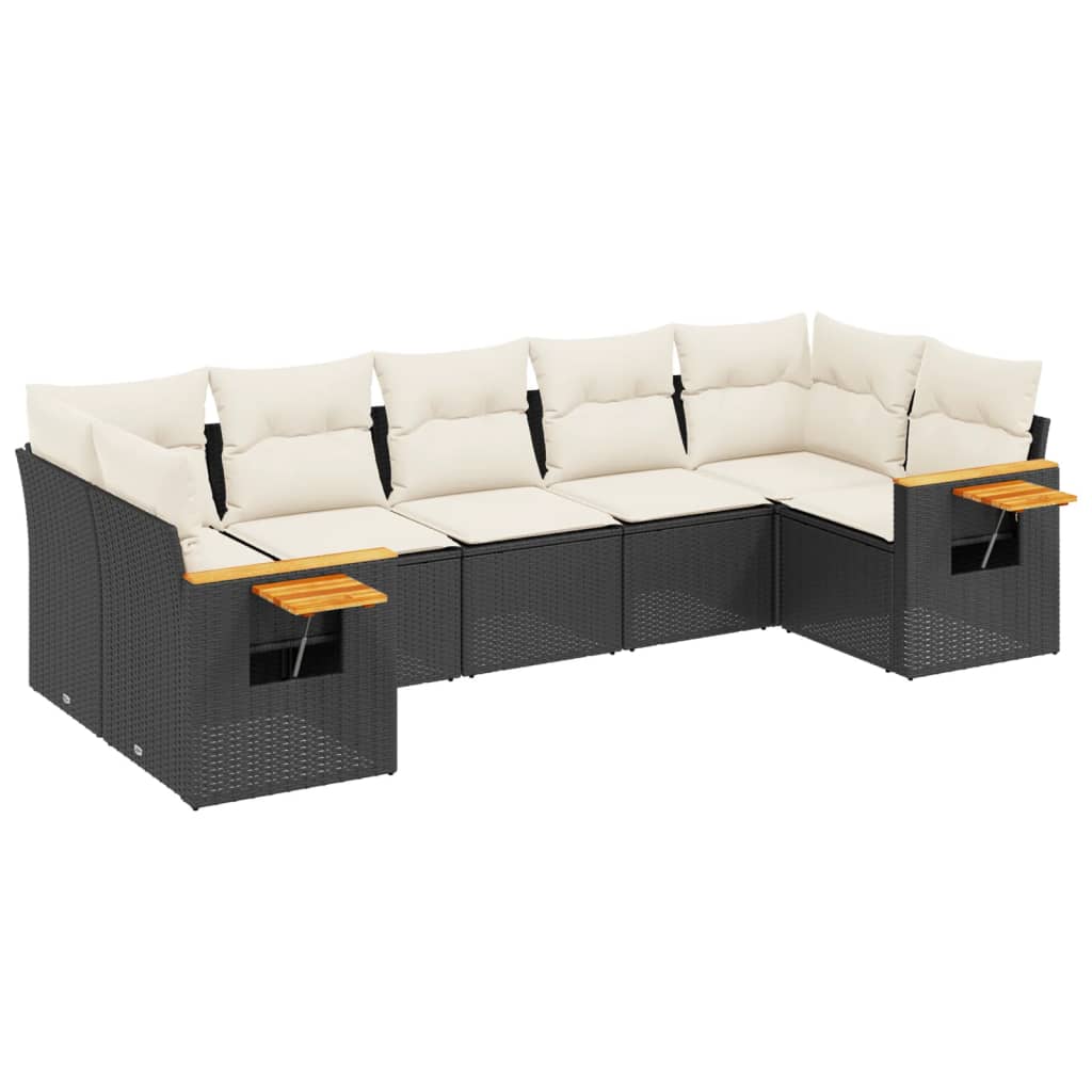 vidaXL set de comedor de jardín 7 pzas y cojines ratán sintético negro