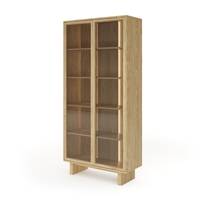 Vitrina - 93,5 x 38,1 x 194,8 cm - roble aceitado - iluminación LED - 5 est