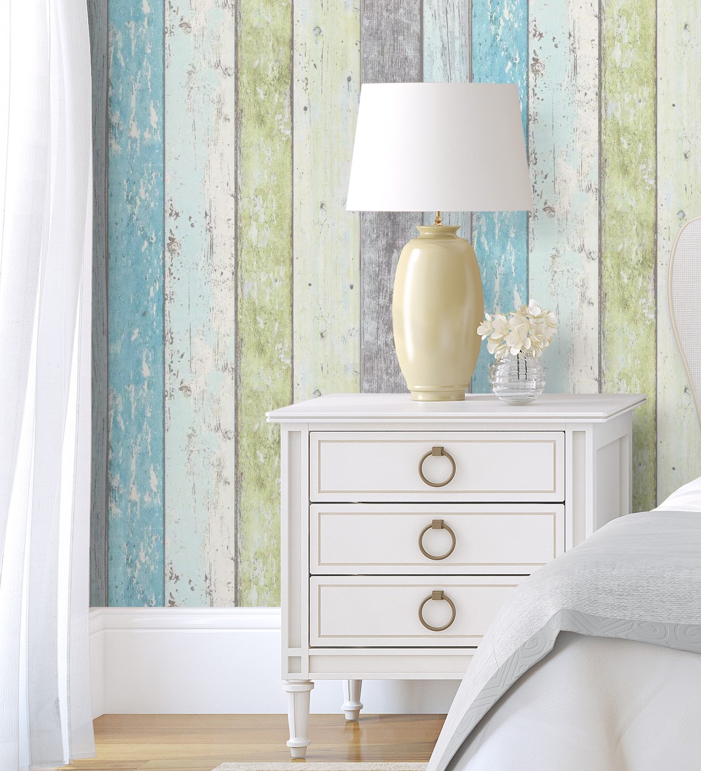 Papel pintado gaulan lavable listones de madera turquesa 5.33m²