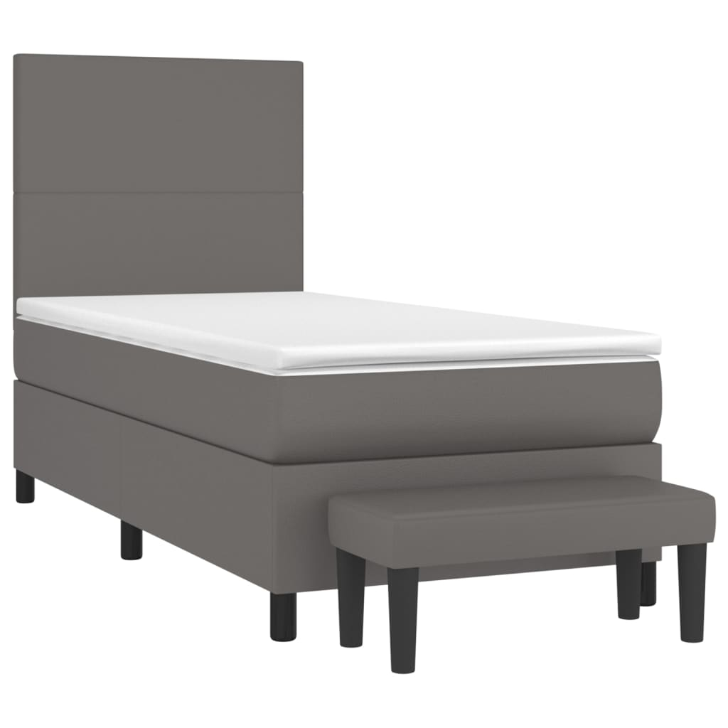 vidaXL cama box spring con colchón cuero sintético gris 90x200 cm