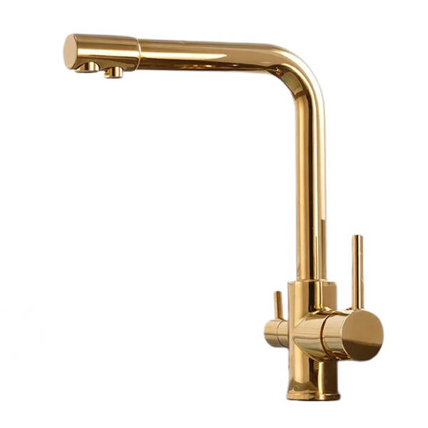 Grifo lavabo caño alto monomando, dorado