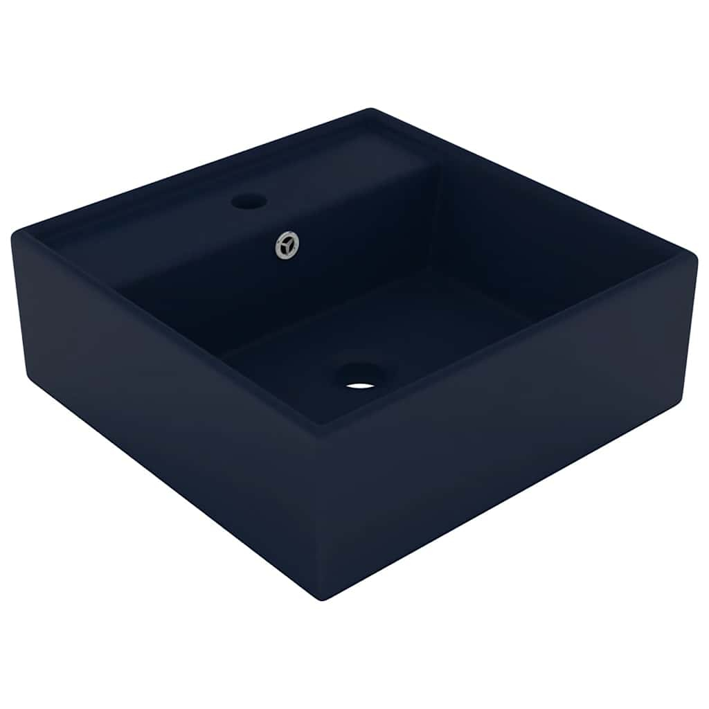 vidaXL lavabo cuadrado rebosadero cerámica azul oscuro mate 41x41cm