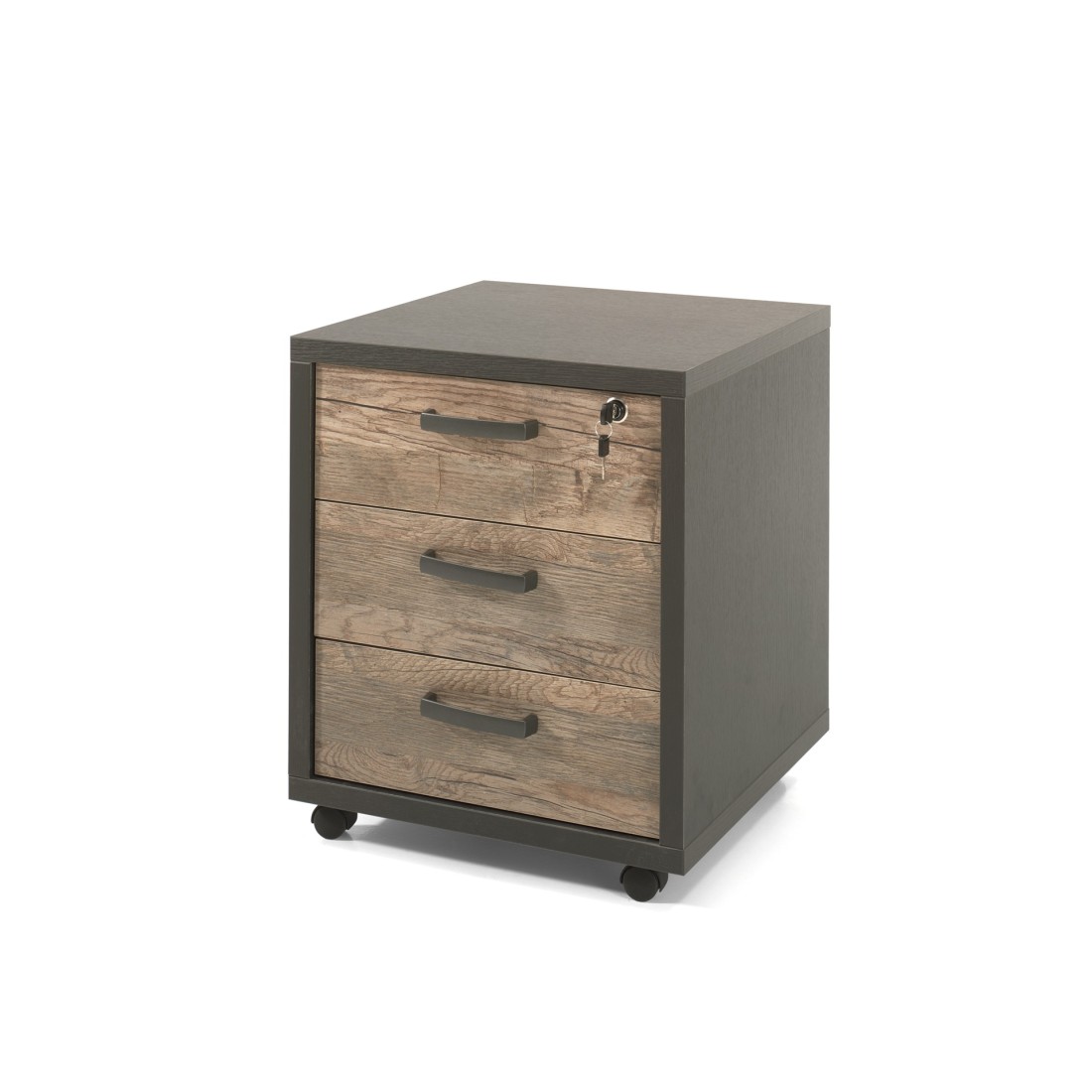 Cajonera de oficina 3 cajones color negro y roble envejecido | colección so