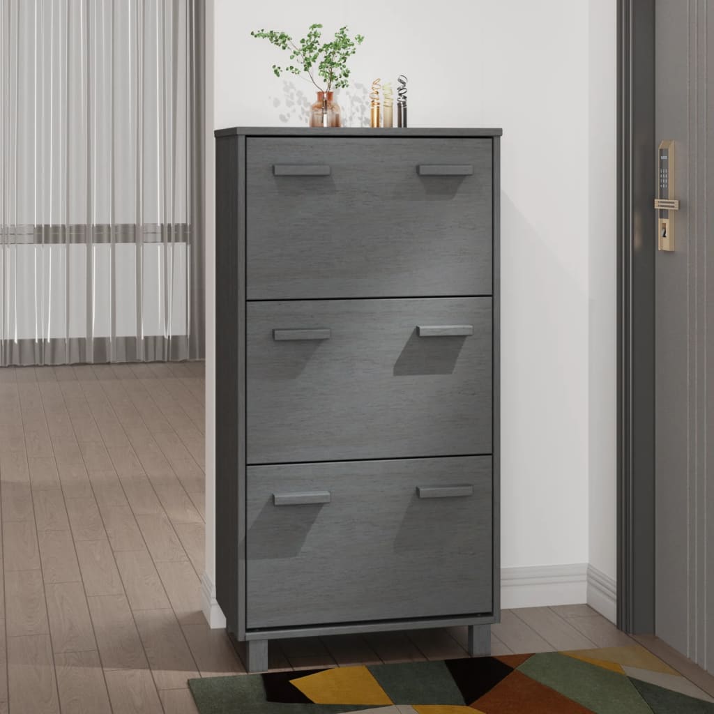 Zapatero hamar madera maciza pino gris oscuro 59,5x35x117 cm