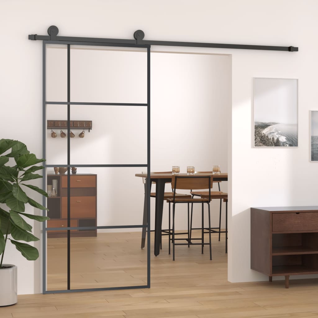 Puerta corredera esg vidrio y aluminio negra 90x205 cm esxt8446