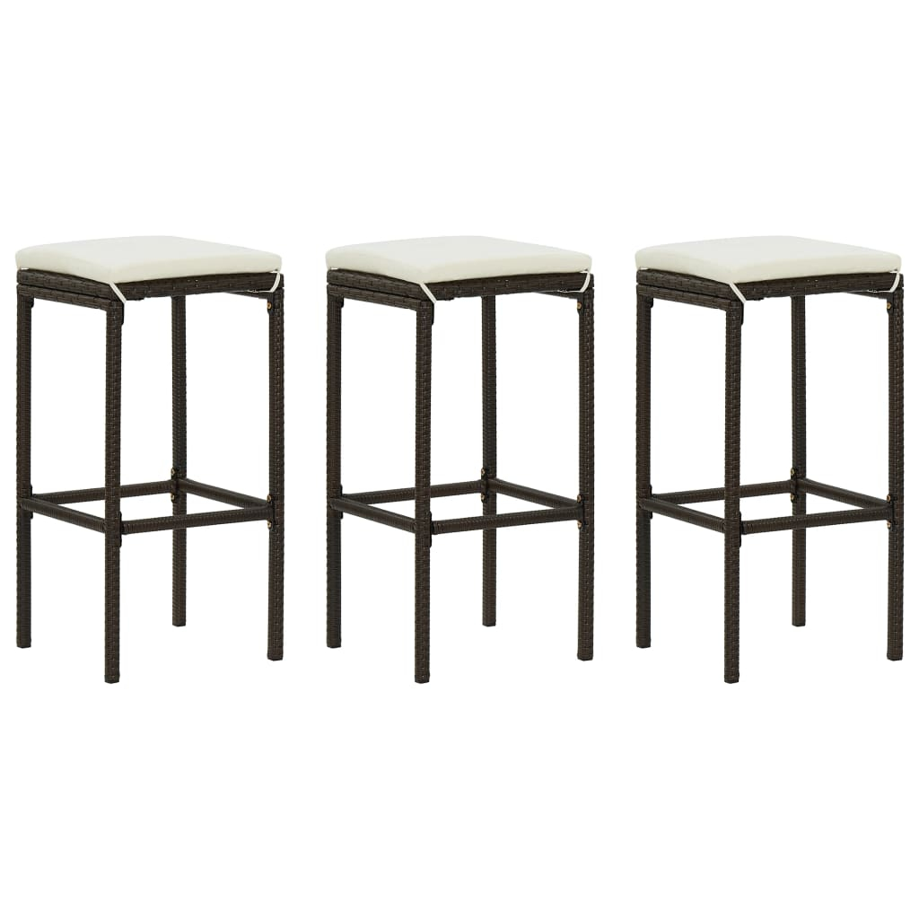 vidaXL taburetes de cocina con cojines 3 uds ratán sintético marrón