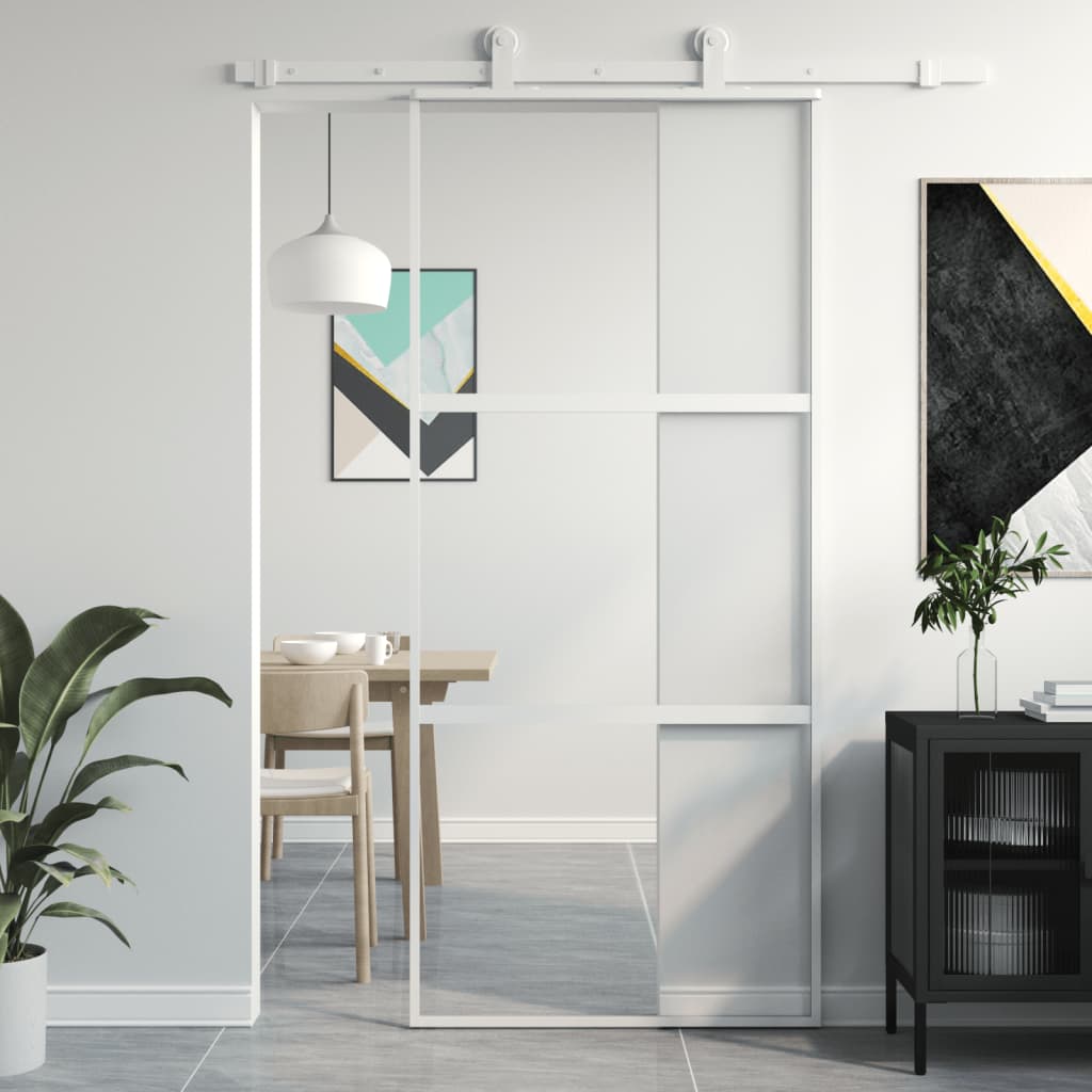Puerta corredera vidrio templado y aluminio blanca 90x205 cm esxt5469