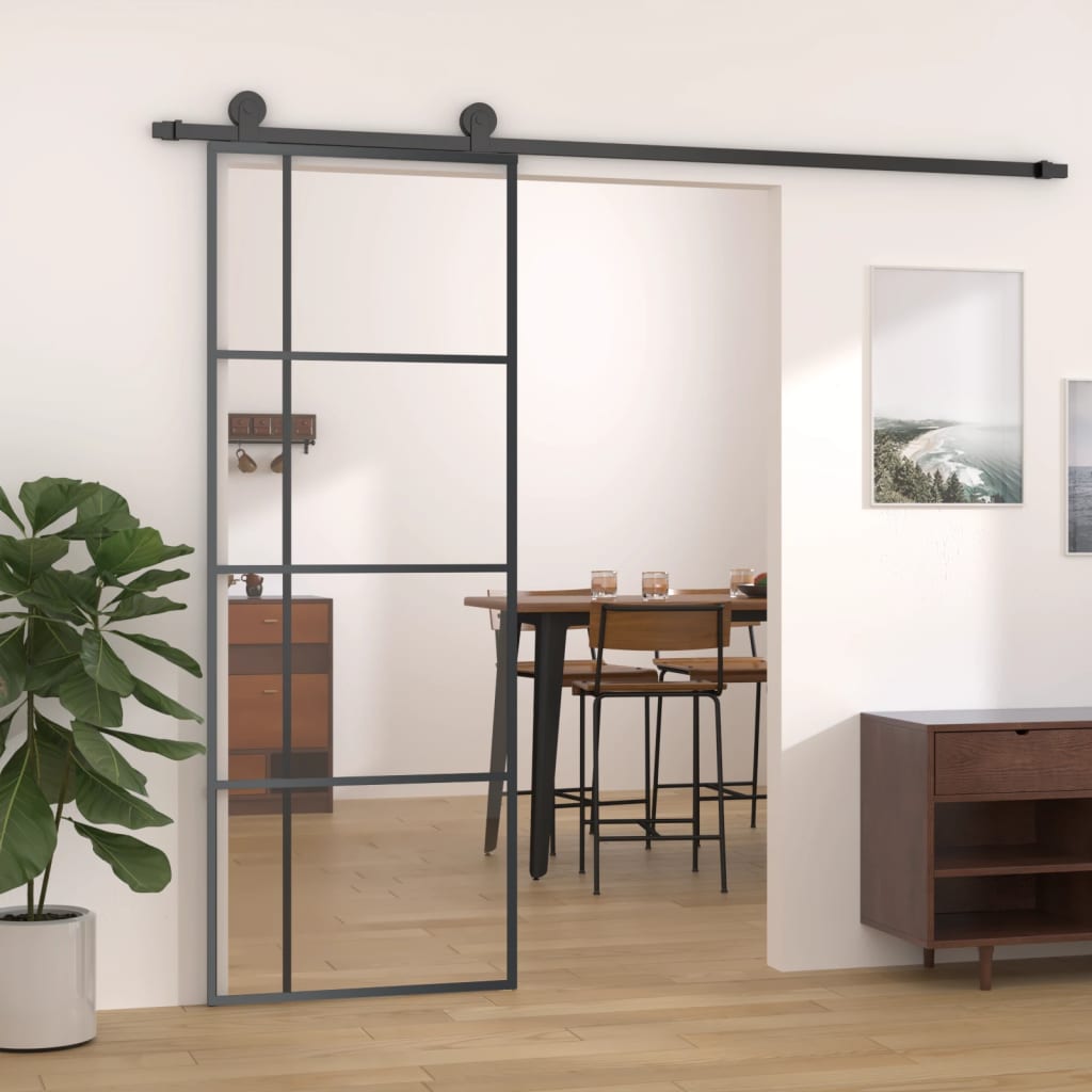 Puerta corredera esg vidrio y aluminio negra 76x205cm esxt1402