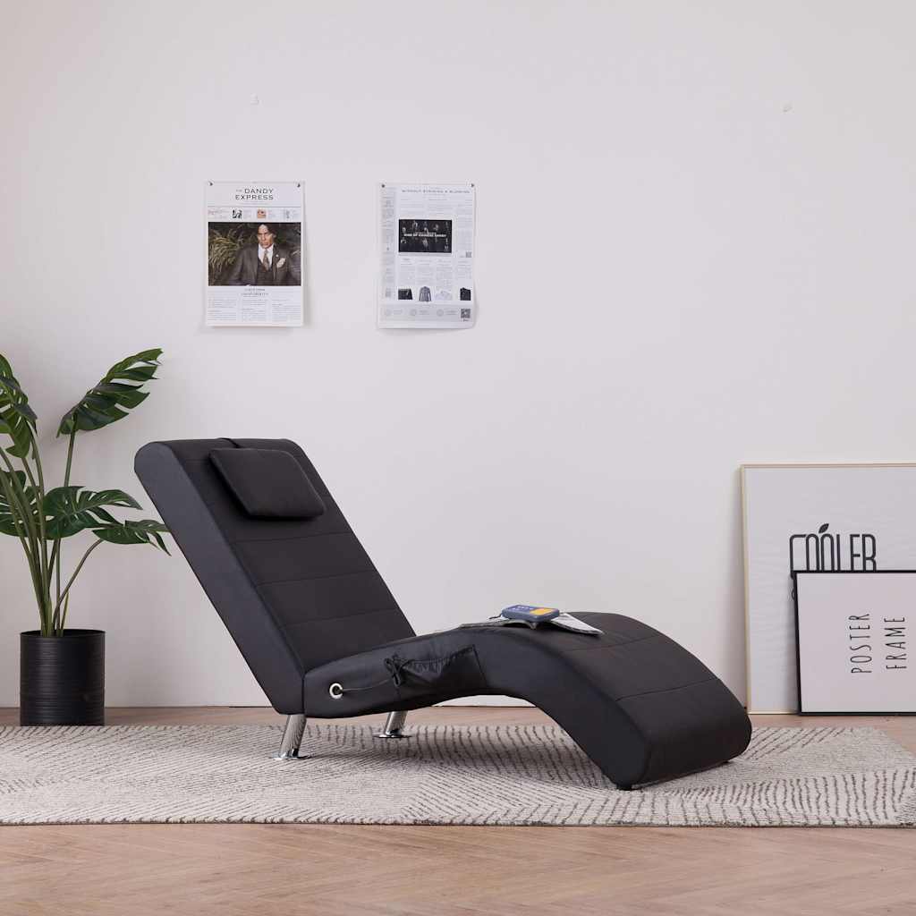 Diván de masaje con almohada de cuero sintético negro oif709551