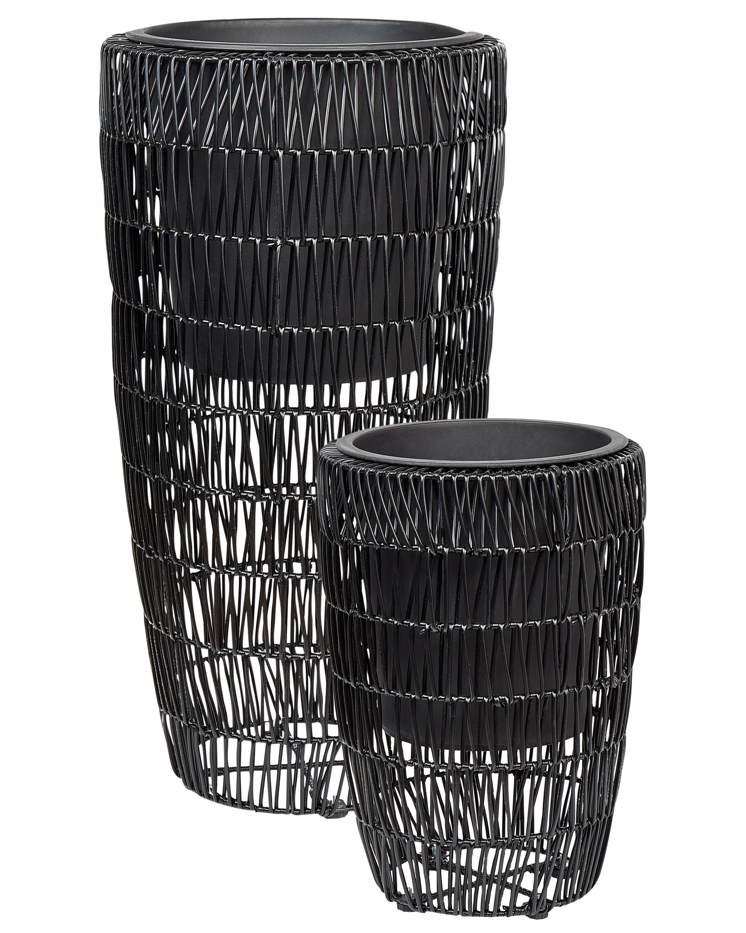 Conjunto de 2 macetas chelone 26/34 cm ratán sintético negro