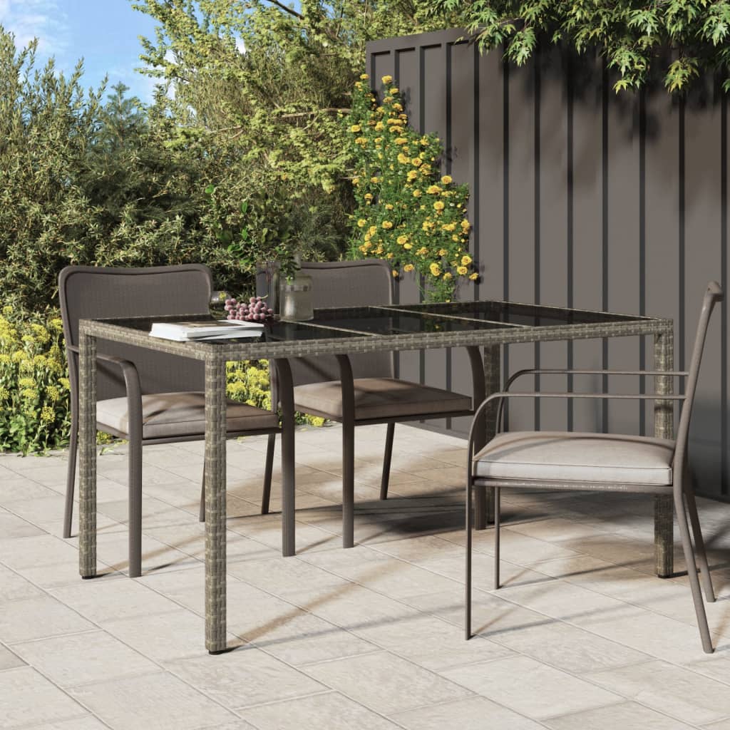 Mesa jardín vidrio templado ratán sintético 150x90x75 cm gris es2721