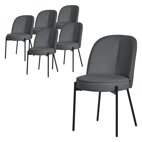 6x sillas de comedor redondas antracita poliéster con patas de metal