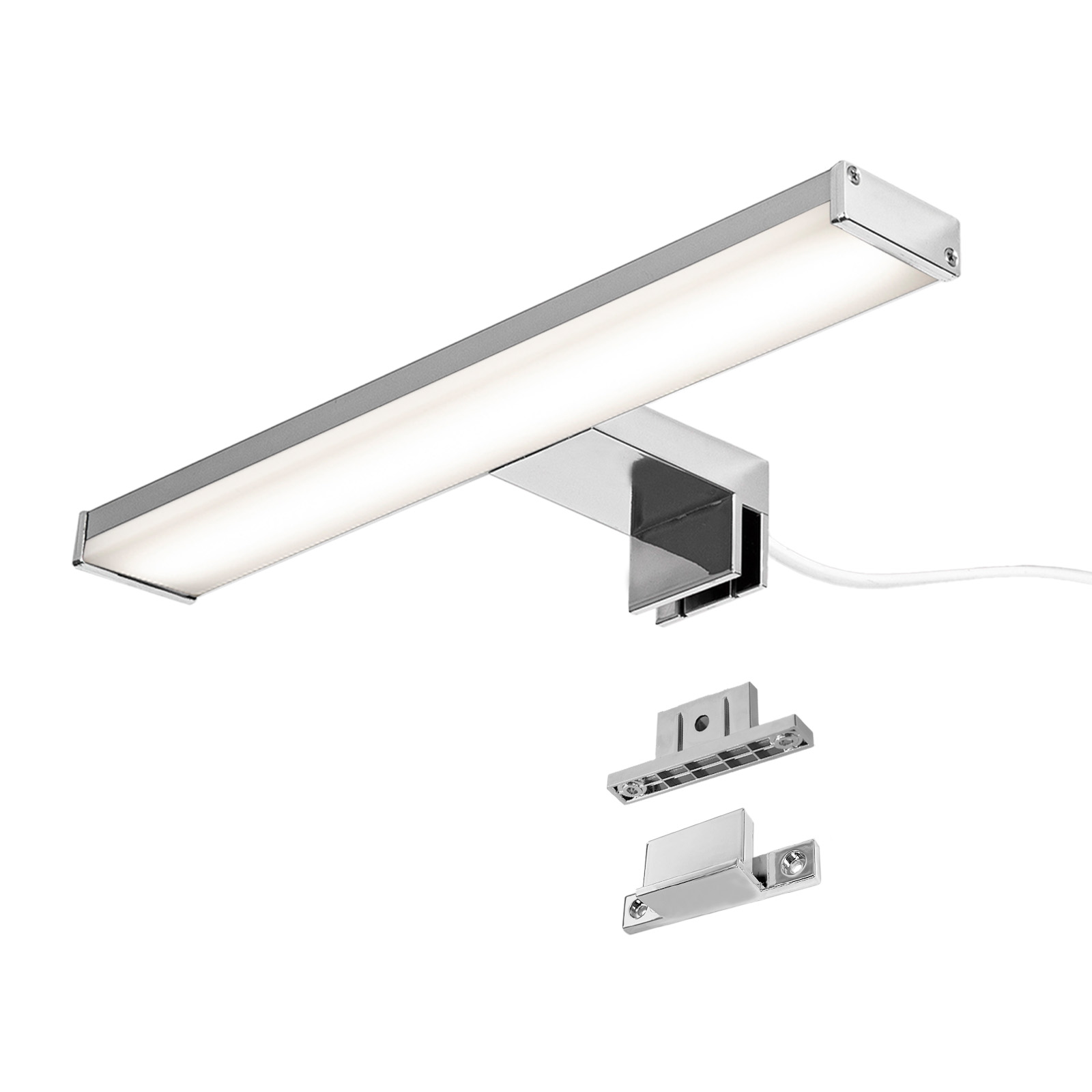 Aplique LED 8w 30cm ip44 cromado, baño, espejo, slim, luz blanca