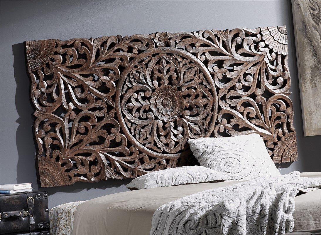 Cabezal/panel madera tallada marron 160x80 cms. 160x80x5 cms