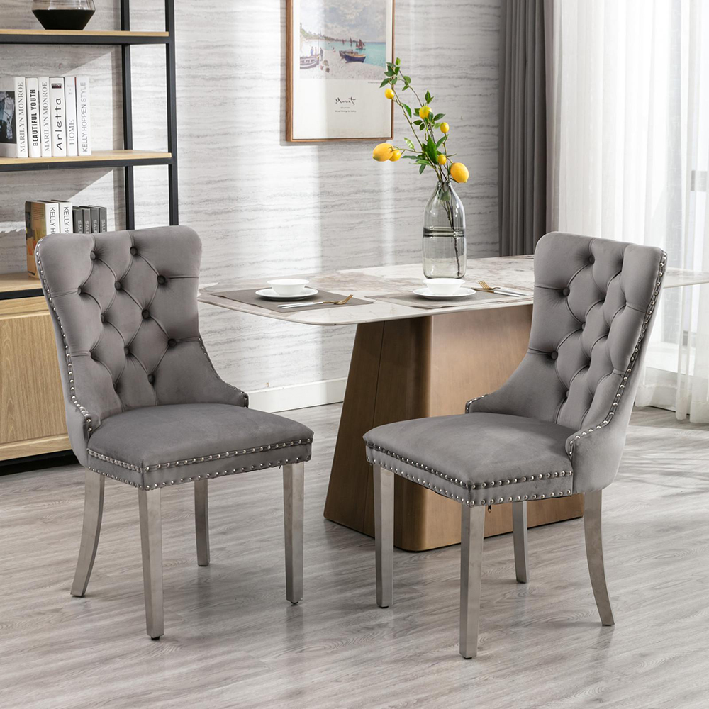 Silla, madera maciza, terciopelo, dos piezas, gris