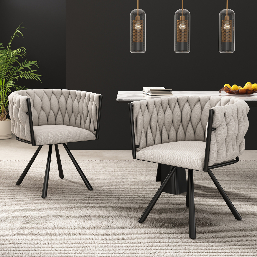 Silla de comedor giratoria lino beige negro set 2