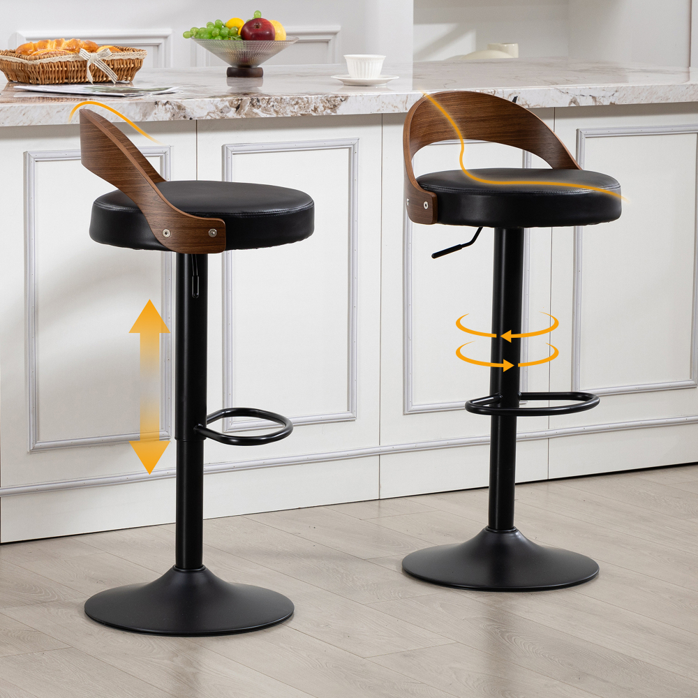 Taburete de bar giratorio ajustable altura pu negro set 2