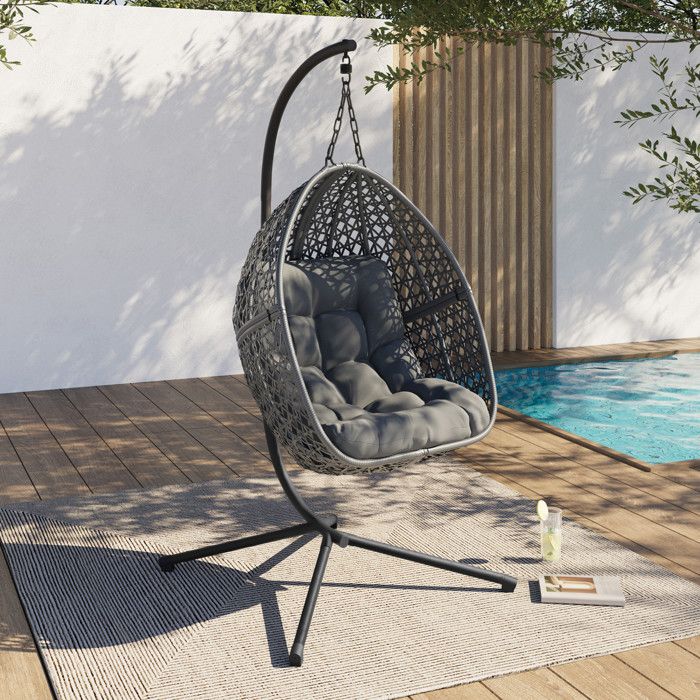 Sillón luna colgante - negro gris - 100x105x200 cm