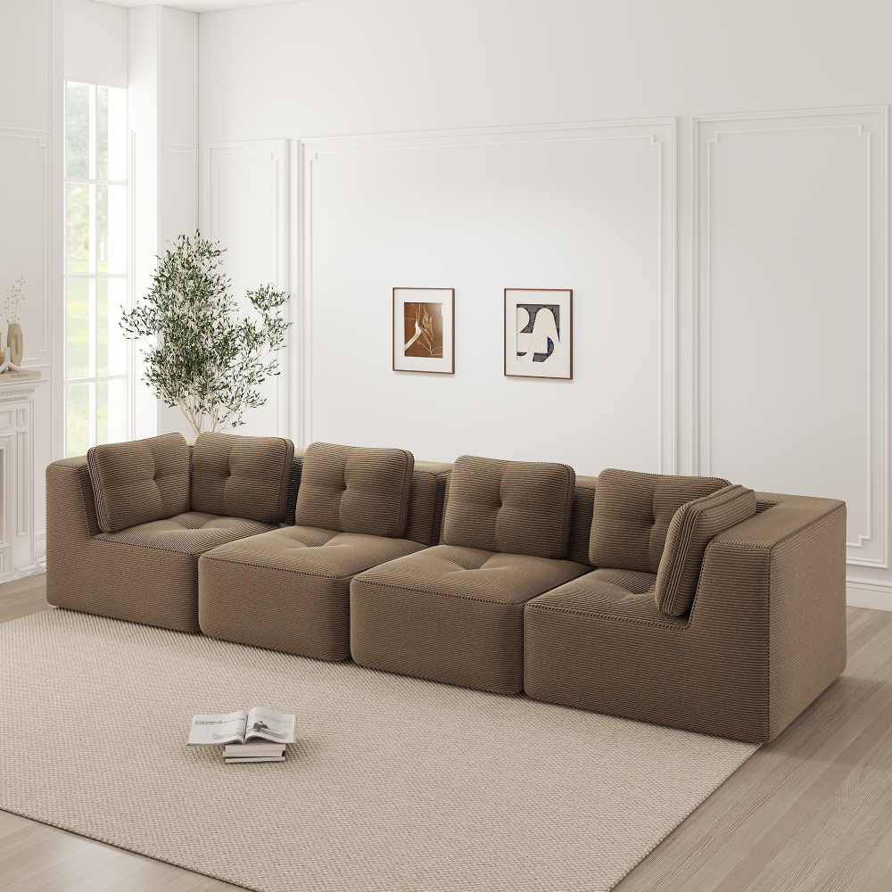 Sofá modular de esquina pana marrón 4 plazas flexible antideslizante