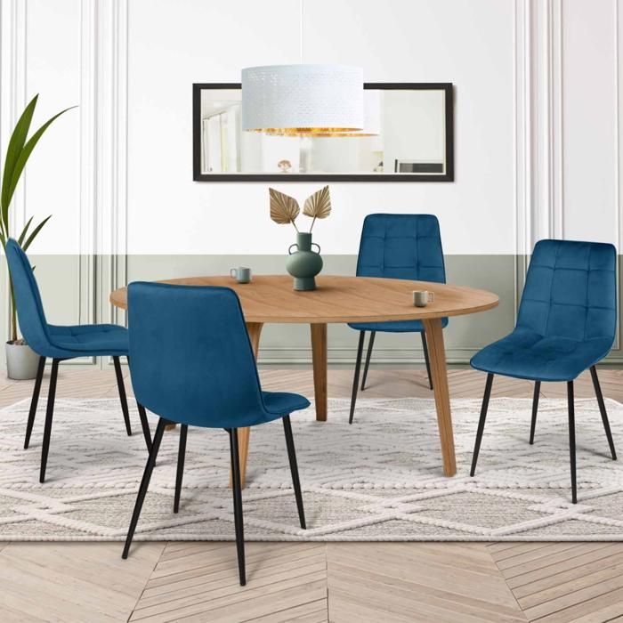 Sillas comedor de terciopelo azul - lote 4 - 46x55x88 cm
