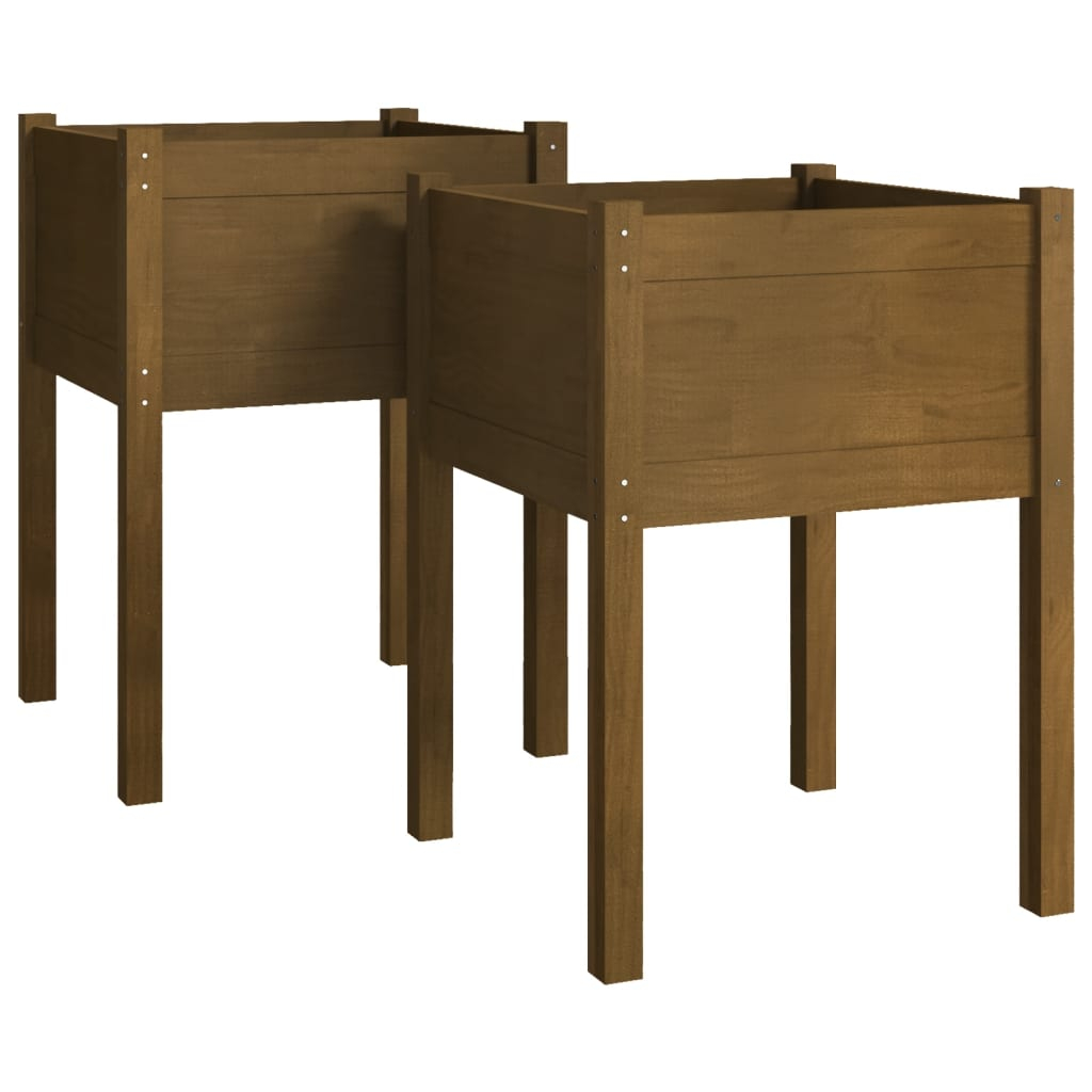 vidaXL jardineras 2 uds madera maciza de pino marrón miel 50x50x70 cm